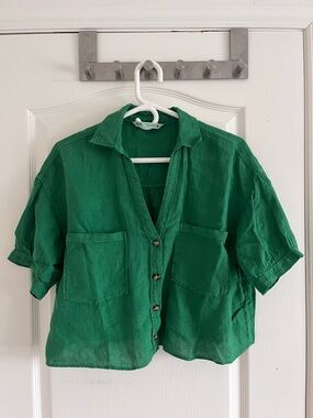 Zara Emerald Green Short Sleeve Button-Front Shirt